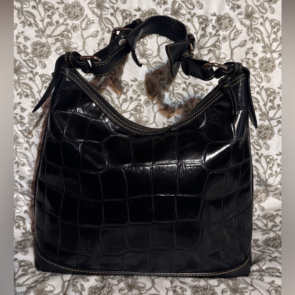 Dooney & Bourke Black Crocodile-Embossed Shoulder Bag - Picture 5 of 14